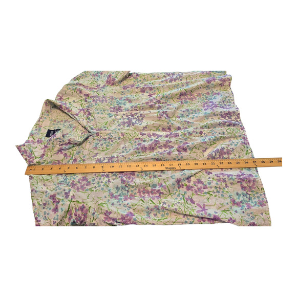 Basic Editions Womens Button Up Shirt 1X Purple Floral Print Pintuck Swiss Dot - Picture 8 of 9